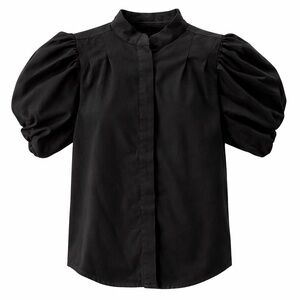 Industry Puff Sleeve Black Cotton Blouse Size Small Hidden Button Front NWOT